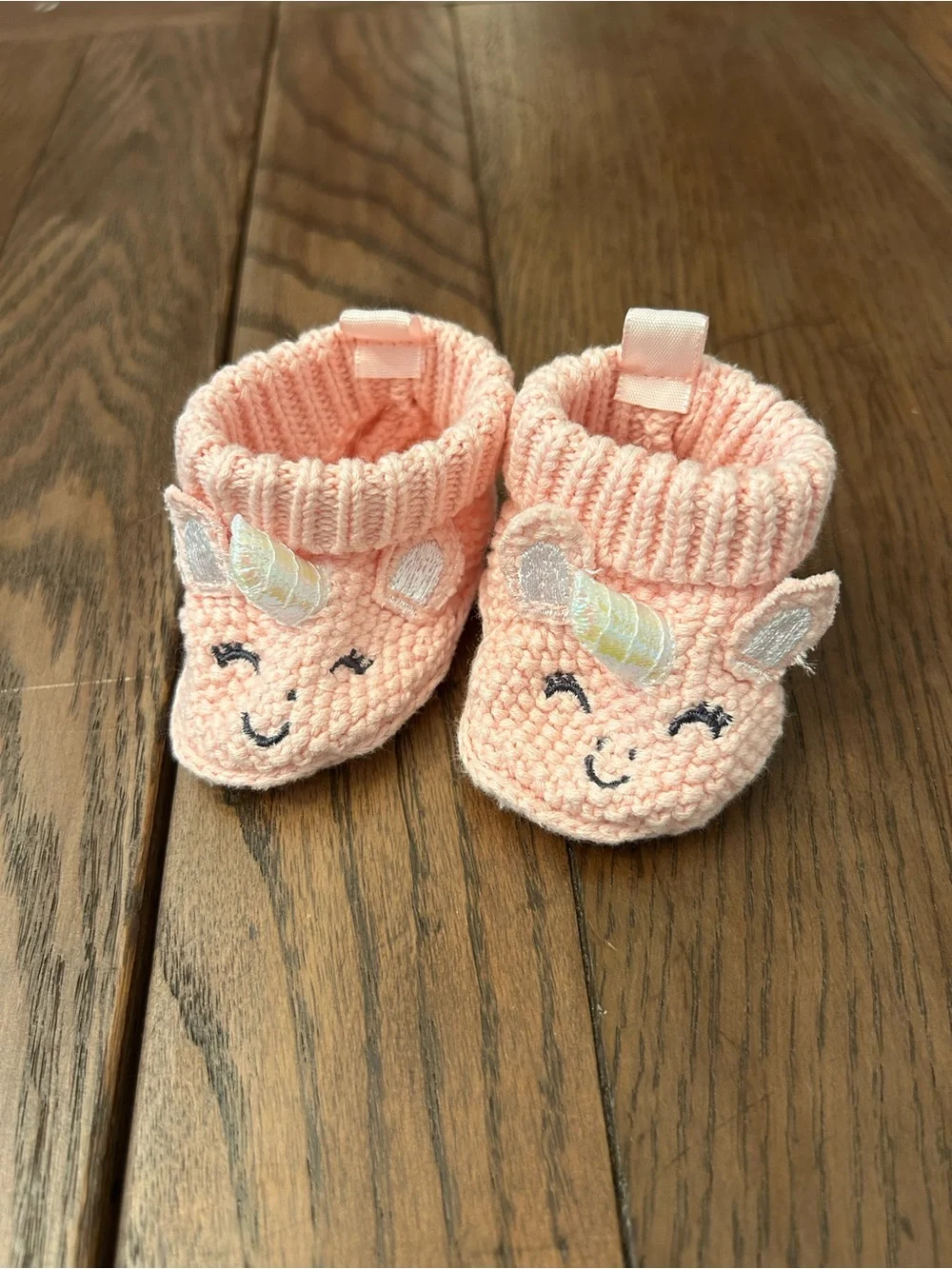 Pink Knit Unicorn Baby Booties - Soft Crochet Slippers